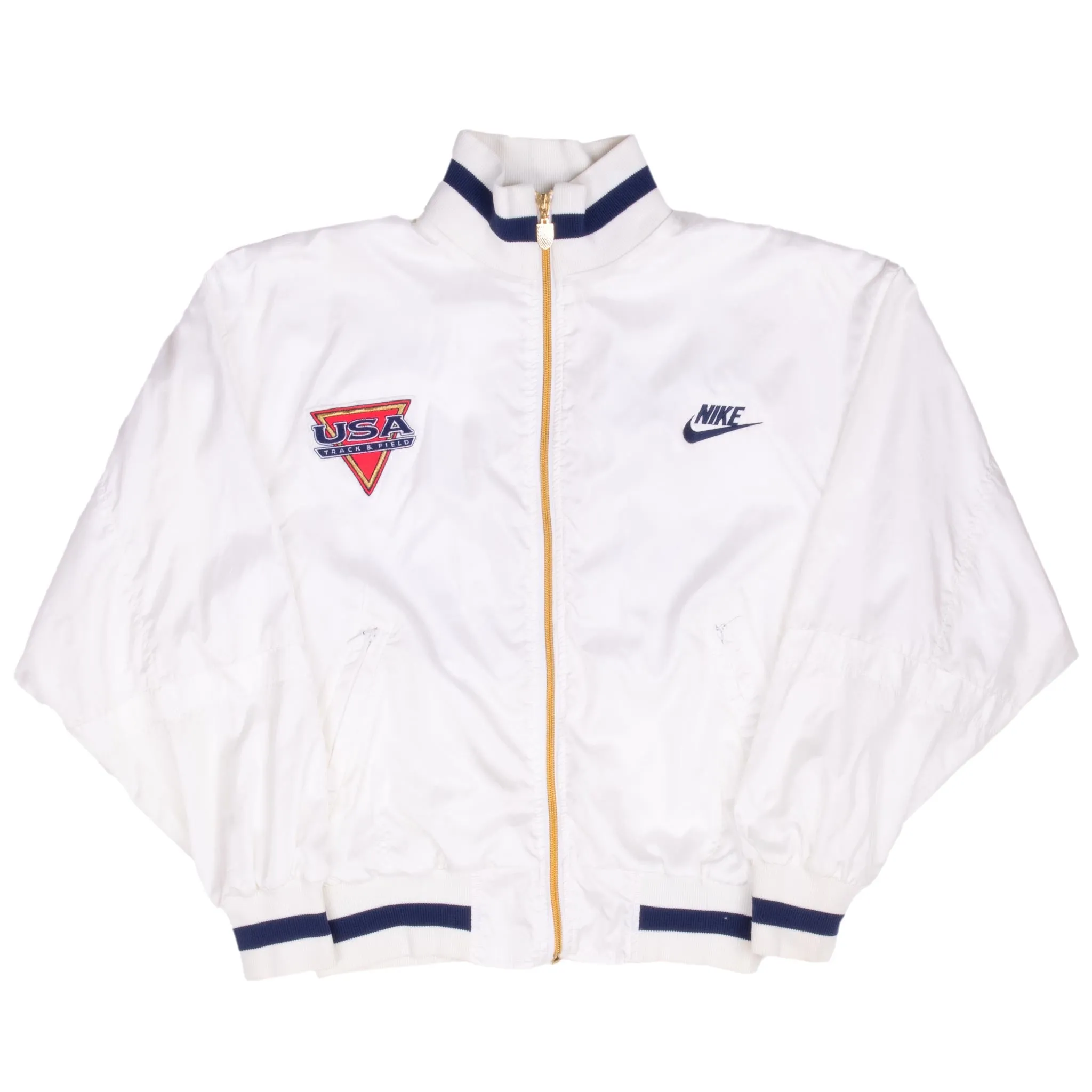 VINTAGE NIKE TRACK AND FIELD TEAM USA WHITE TRACK JACKET 1980S SMALL MADE USA