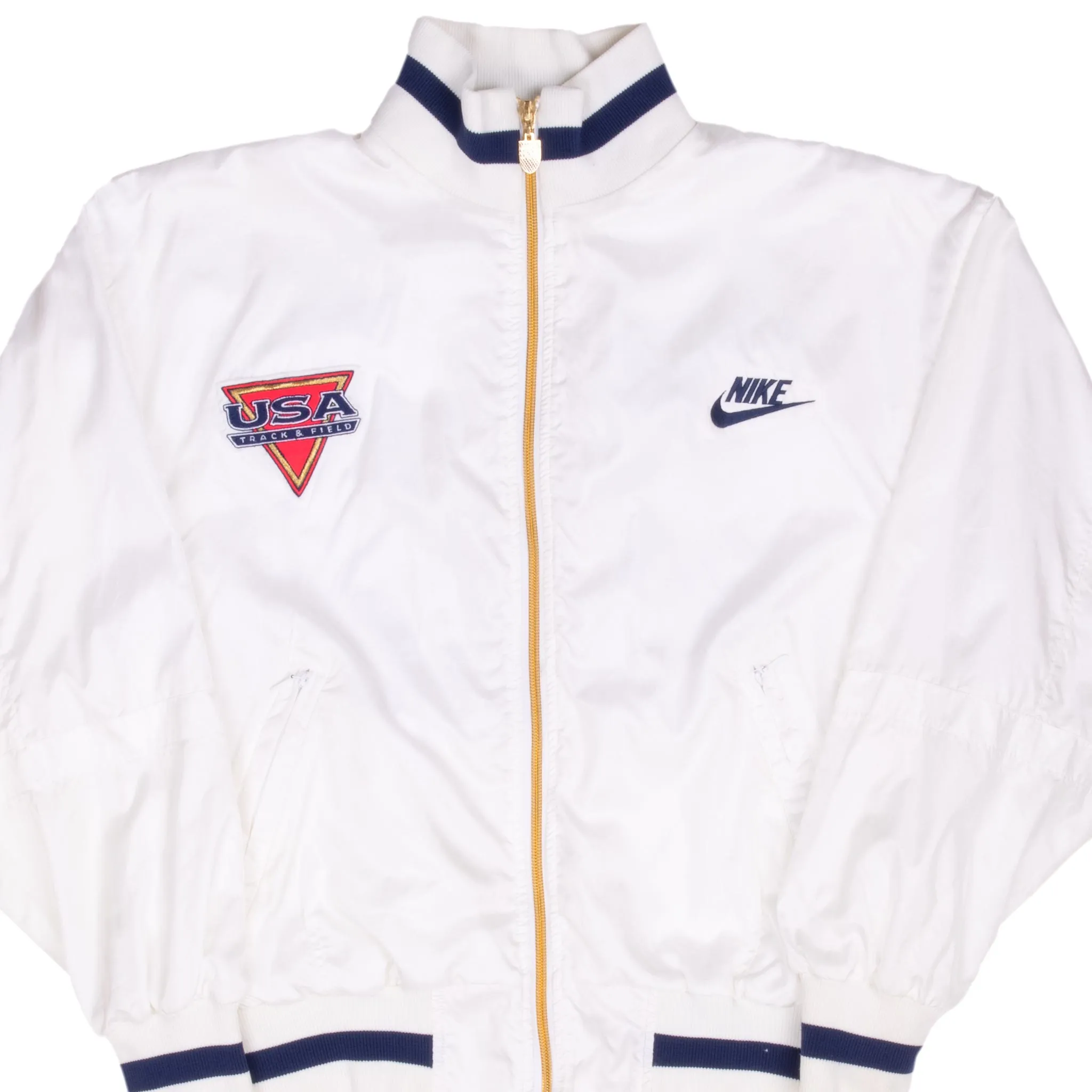 VINTAGE NIKE TRACK AND FIELD TEAM USA WHITE TRACK JACKET 1980S SMALL MADE USA