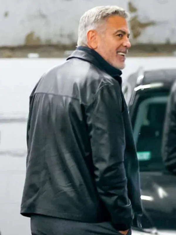 Wolves 2024 George Clooney Black Leather Jacket