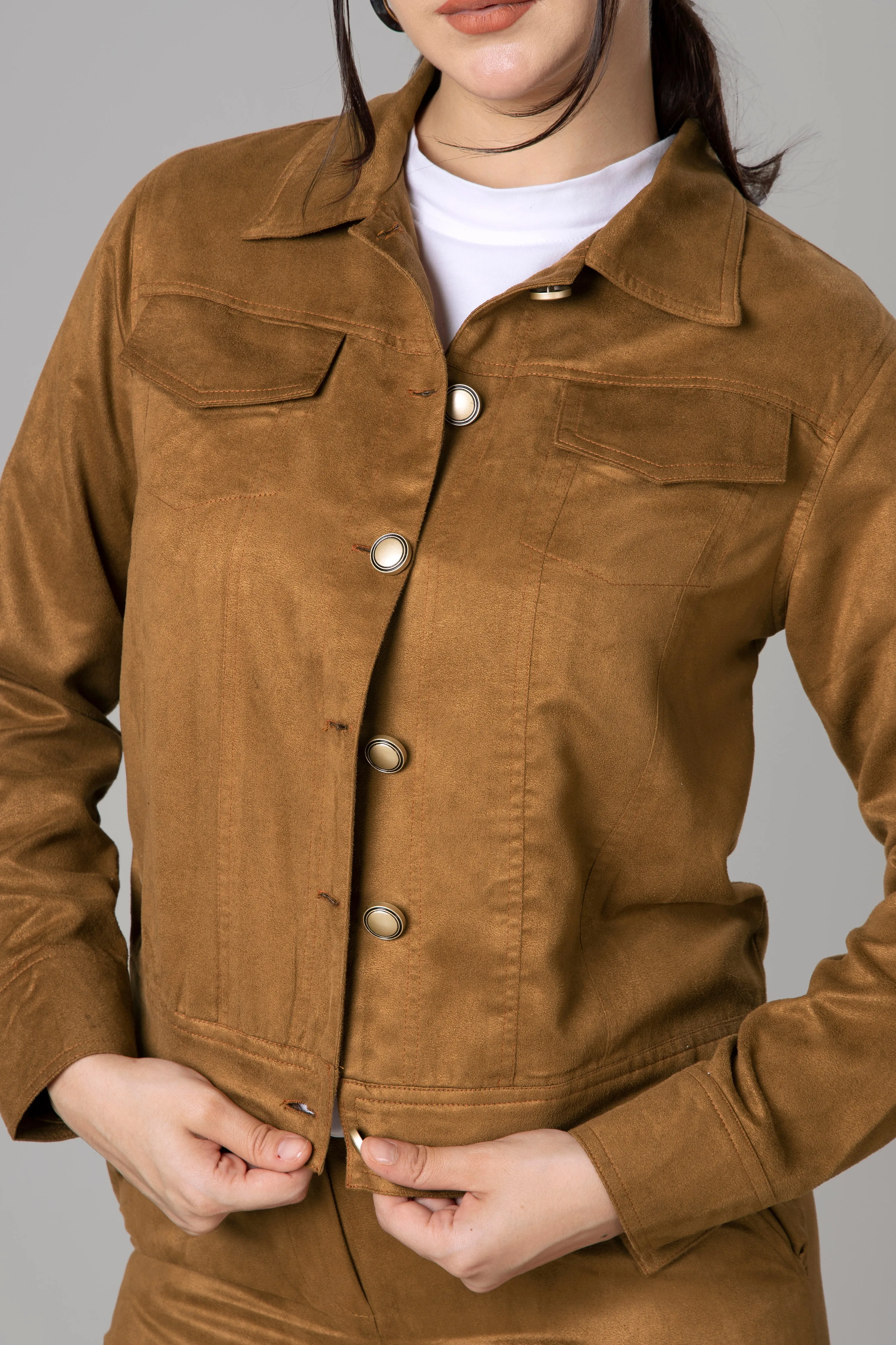 Womens Luxe Bronze Suede Jacket