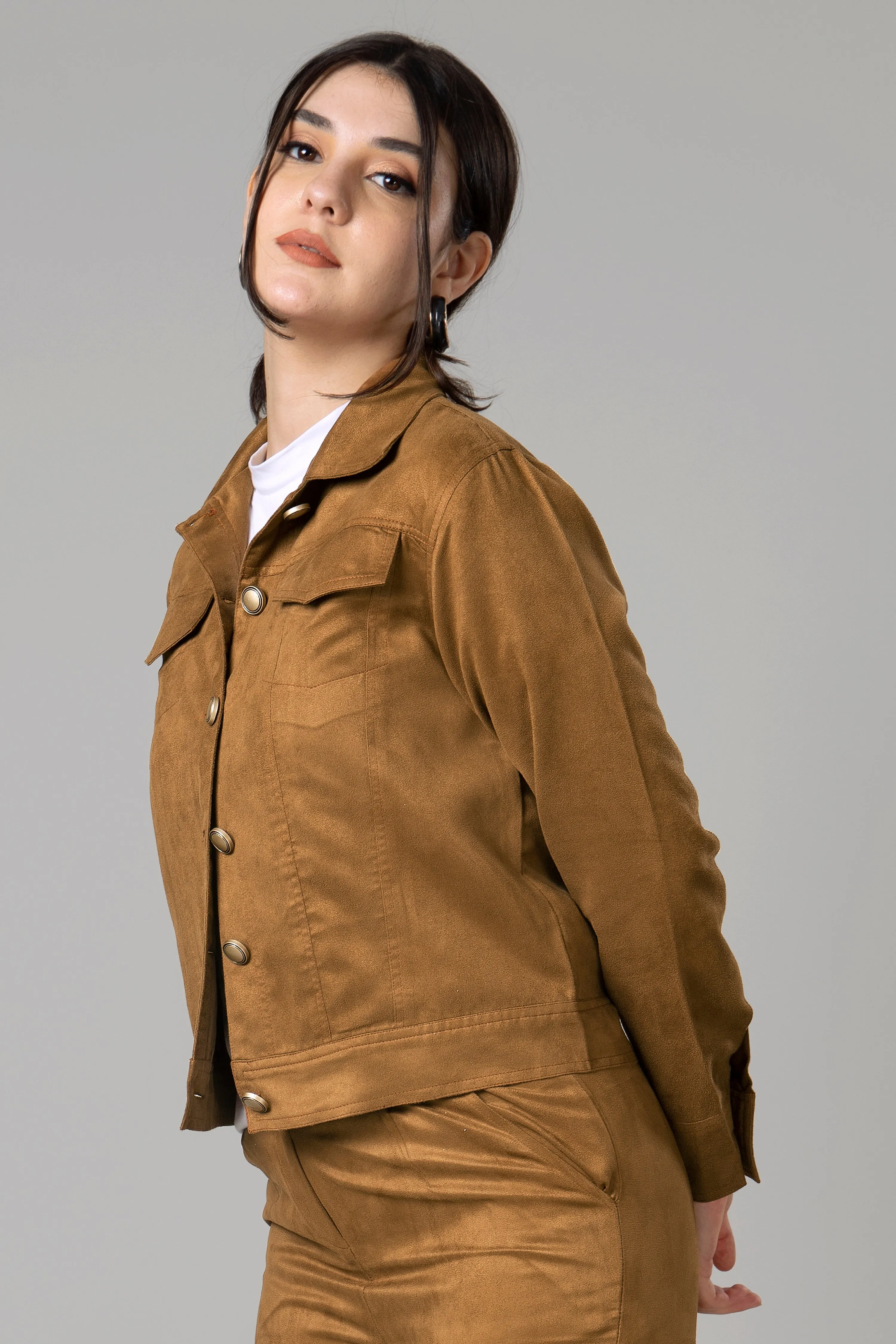 Womens Luxe Bronze Suede Jacket